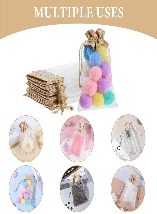 Aeaocvo 10 PCS Small Mesh Gift Bags with Drawstring 4 × 6 In, Burlap and Organza Gift Bags for Wedding Baby Shower Party Candy Cosmetic Sample Treat Mesh Pouch - Image 4